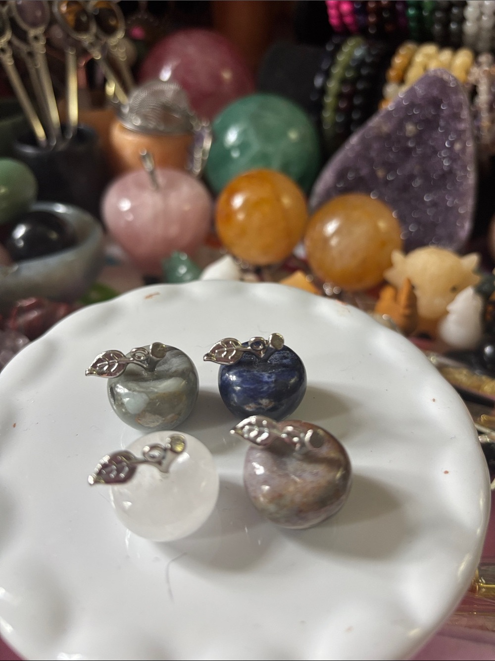Handcrafted Assorted Gemstone Apple Carving Multicolor